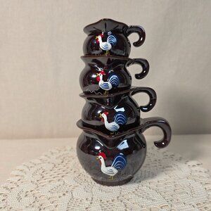 Vintage Ceramic Rooster Measuring Cups Set Of 4 Made In Japan